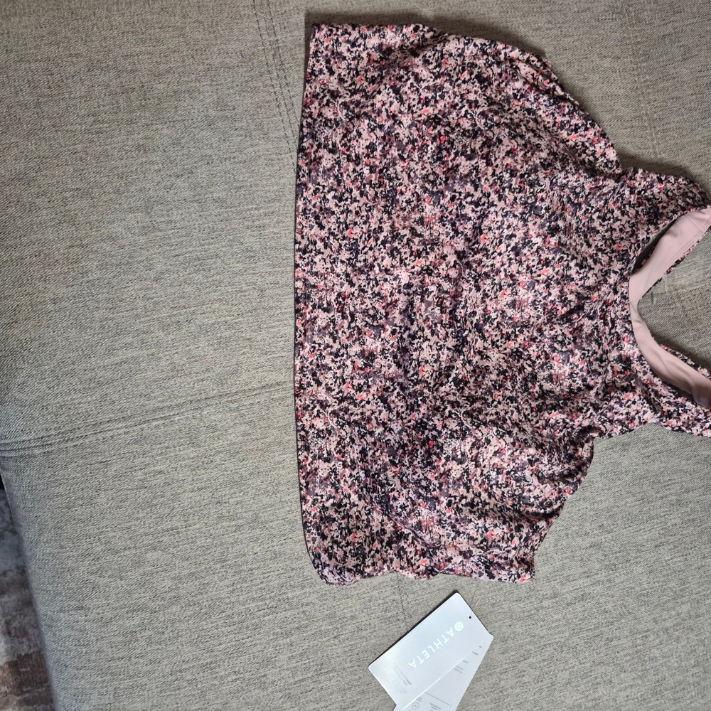 Athleta Conscious Crop Bra Pink Black  Floral Print High Neck NWT Size 3x